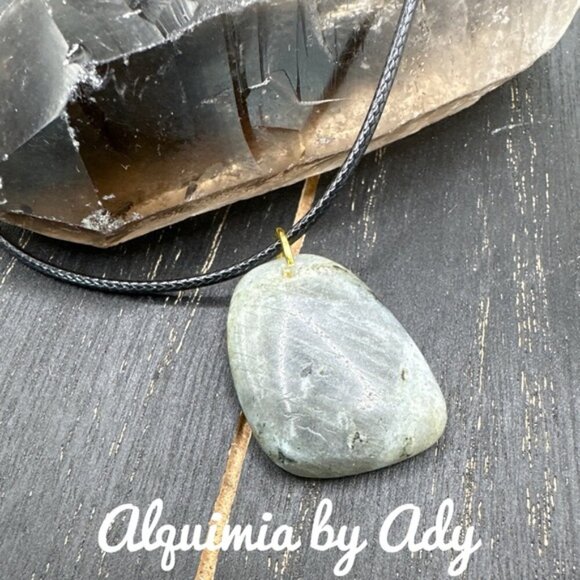 Big Labradorite pendant black cord choker necklace - Picture 1 of 2